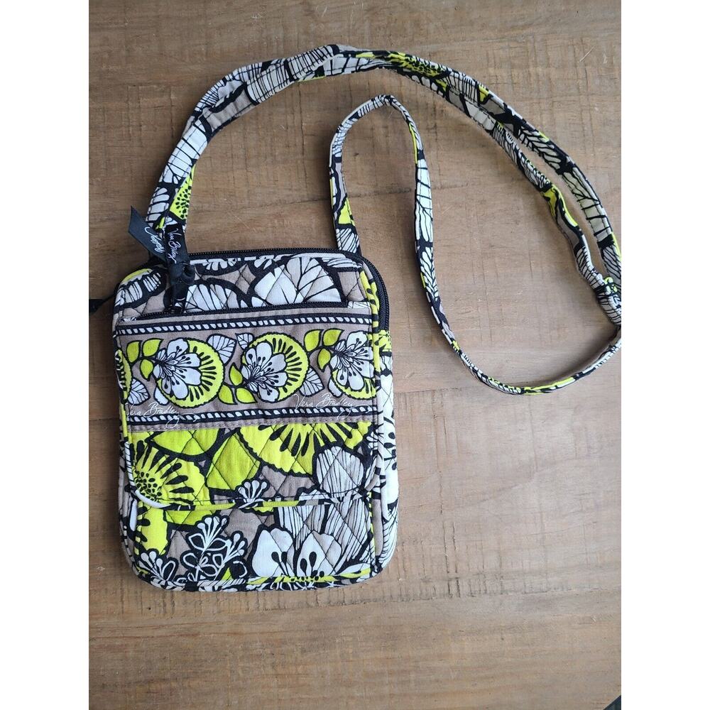 Vera Bradley Mini Hipster "Citron" Bright Yellow/White Grey Black Crossbody Smal